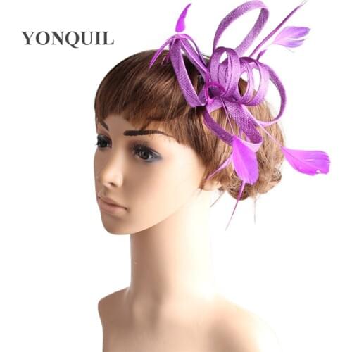 Sinamay Fascinator Headwear Colorful Mesh Feather Party Show Hair Accessories Gril Millinery Cocktail Hat Multiple Colors MYQ108