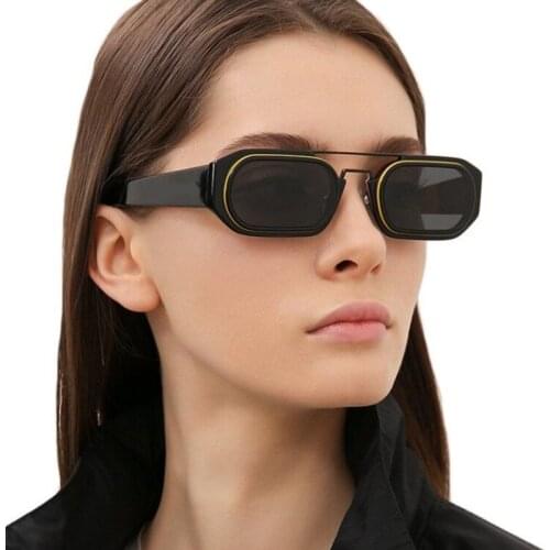 Unique Yellow Rim Rectangular Sunglasses Women And Men Double Metal Bridge Luxury Brand Sun Glasses 2021 Funky Black Shades