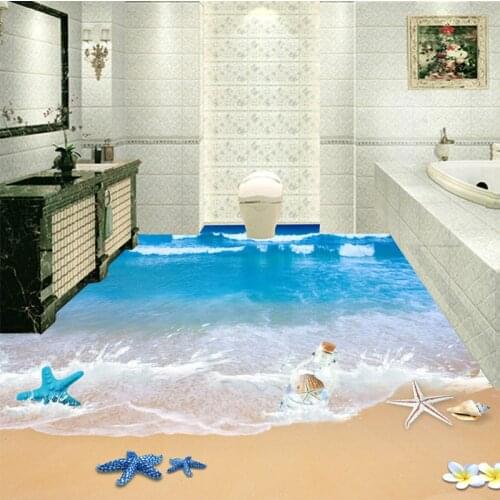 Modern Beach Seawater Photo Mural Wallpaper 3D Floor Tiles Sticker Bathroom PVC Self Adhesive Waterproof Wear Non-Slip Wallpaper