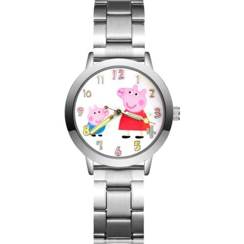 Cute Cartoon Pig Style Childrens Watches Kids Student Girls Boys Quartz Metal Steel Wrist Watch JA226