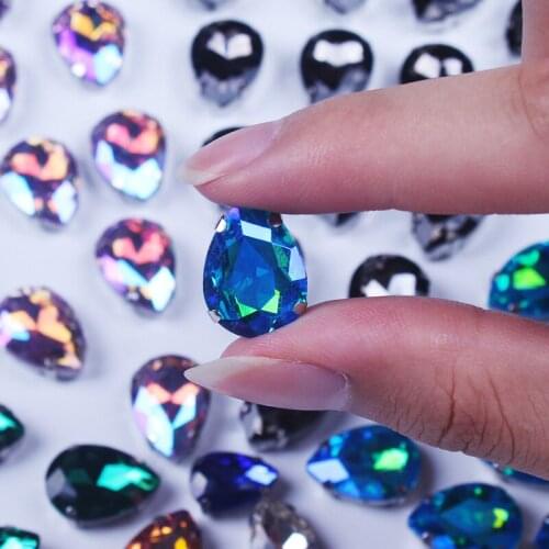 Rhinestone Strass Crystals Decor Drop Shape Four Claw Rhinestones Decoration Sewing DR Rhinestones Applique for Clothing Dress F