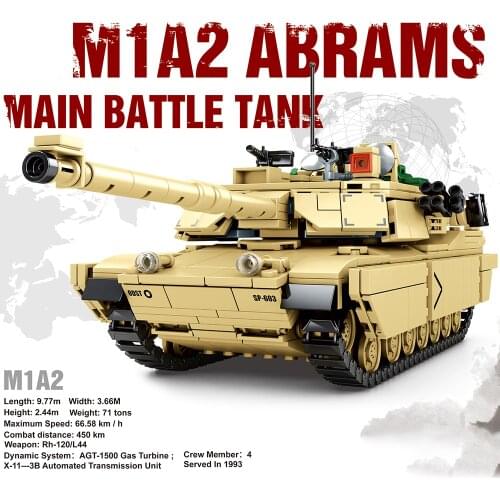 Military US Tank 1052PCS M1A2 Main Battle Tank Soldier Police Building Blocks WW2 Bricks Army Kids Children DIY Toys Gifts