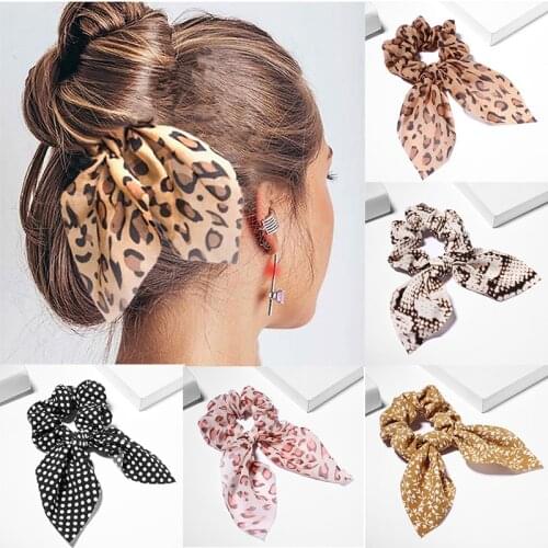 Women Streamers Leopard Print Polka Dot Floral Print Elastic Bow Hair Rope Girl Hair Ties Korean Sweet Hair Accessories Headwear