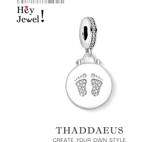 Charm Pendant Disc Baby Footprint Fit Bracelet Women 2021 Summer Vintage 925 Sterling Silver Jewelry Accessories Birthday Gift