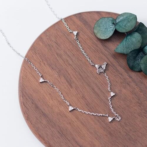 MloveAcc 925 Sterling Silver Sparking CZ Charm Triangle Link Chain Necklace Women Chocker Necklaces Jewelry