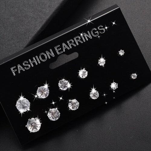 6 Pairs Stylish Geometric Shiny White Crystal Zircon Earrings Set For Men And Women Transparent Pendant Earrings Jewelry