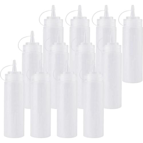 12 Pack 8 Oz Squeeze Squirt Condiment Bottles with Twist on Cap Lids for Sauce, Ketchup, BBQ, Dressing, Paint