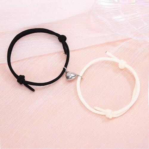 2Pcs Minimalist Lovers Heart Matching Friendship Bracelet Rope Braided Couple Magnetic Distance Bracelet Kit Lover Jewelry Set