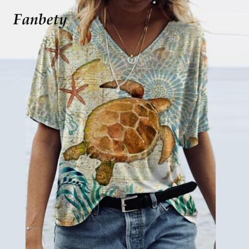 2021 New Fahsion Cute Animal Print Tops Women Elegant V-Neck Loose Blouse Shirts Female Casual Short Sleeve Pullovers Streetwear