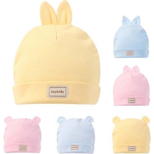3Pcs Baby Hats for Newborn Solid Color Cap for Kids Bunny Hat for Children Pure Cotton Breathable and Sweat-Absorbent Boys Girls