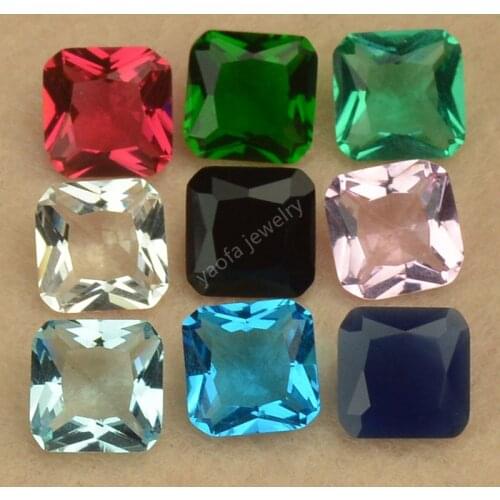 50pcs/Lot 3x3~12x12mm Various Color Loose Glass Beads Synthetic Gems Square Octangle Shape Princess Cut Glass Stone For Jewelry
