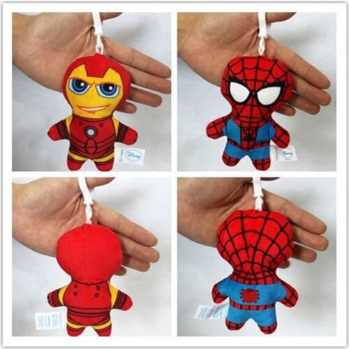 6piece 12cm Disney Avengers spider man and Iron Man stuffed pendant dolls Avengers bag pendant plush toys