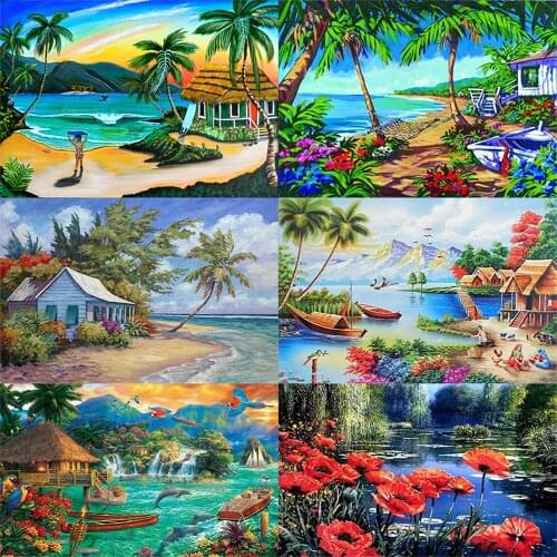 5D DIY Diamond Painting Seaside Landscape Cross Stitch Mosaic Diamond Embroidery Home Decor Wall Art Painting Crafts Handmade