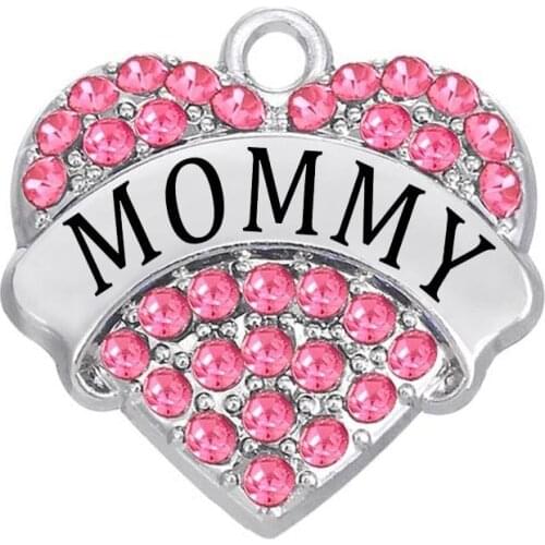 White Clear Crystal Mommy Heart Charm Wholesale Aliexpresss Dropshipping Jewelry