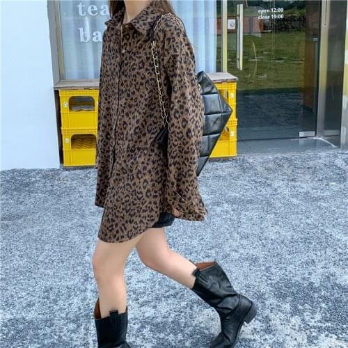 Baldauren Vintage Streetstyle Leopard Button Up Blouses Women Turn-down Collar Long Sleeve Loose Clothing 2021 Summer New Shirts