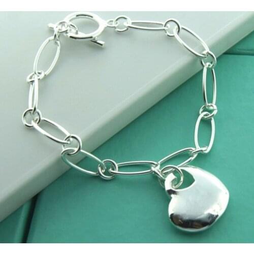925 Sterling Silver Hollow Chain Bracelet Heart Pendant Bracelet For Women Engagement Party Jewelry Gift