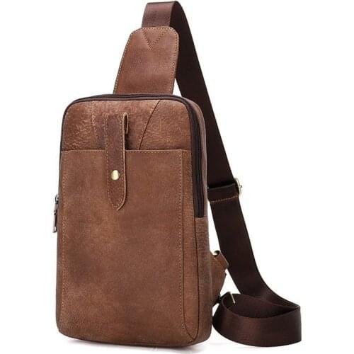 Brand Genuine Leather Chest Bag Mens Cowhide Shoulder Crossbody Bag Business Travel Messenger Clutch Bag Waist Pack For Men