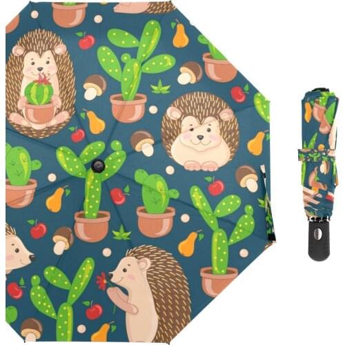 Brand Custom Hedgehog Three-Folding Style Automatic 8 Bone Umbrella Children High Quality Fashion Umbrella Rain Women Parasol
