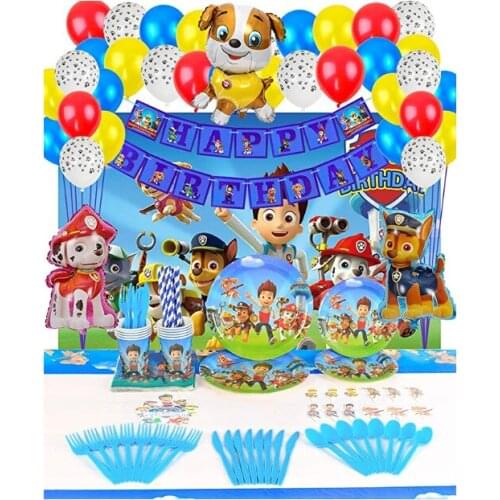 Baby Tableware Kid Supplies Original Paw Balloon Paw Patrol Birthday Party Decorations Gift Bag Paper Cups Plates Knife Spoon