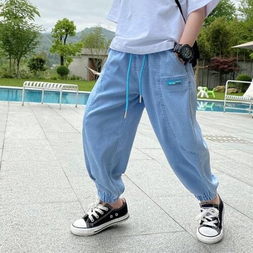 2021 Spring Kids Pants Girl Solid Jeans Elastic Denim For High Waist Casual Style Childrens Clothing Autumn 4-14 Years Old