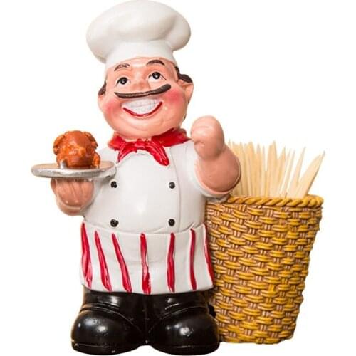 European Style Resin Lovely Chef Toothpick Holder for Restaurant Decorations Home Kitchen Decor Ornaments Name Card Holder