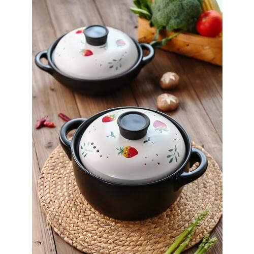 Lovely strawberry casserole stewpot soup rice household high temperature ceramic stewpan saucepan earthenware cooking pot