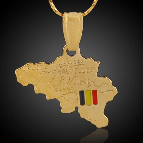 Classic Copper Titanium Alloy Belgium Map Pendent Necklace Belgian Flag Necklace for Women Men Girl Neck Jewelry Gift 2021 Trend