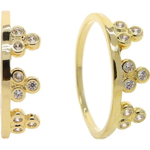 Cute Lovely Gold Color Band CZ Ring High Quality Micro Pave CZ 3pc Crown Shaped Simple Bands Women Lady Fashion Finger Rings