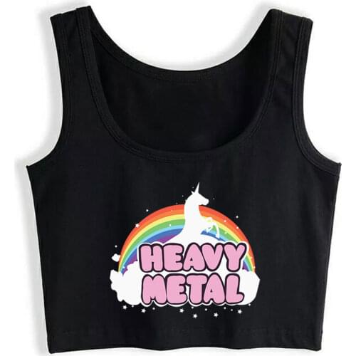 Crop Top Sport Heavy Metal Unicorn Music Ella Lopez Gift Design Black Custom Tops Women