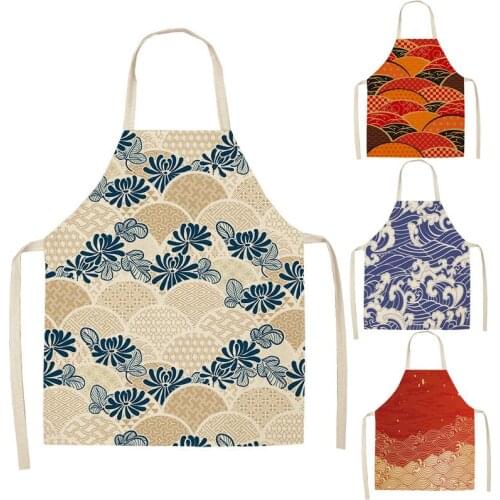 Sea Mark Pattern Kitchen Aprons for Women Cotton Linen Bibs Household Cleaning Pinafore Home Cooking Apron WQ29