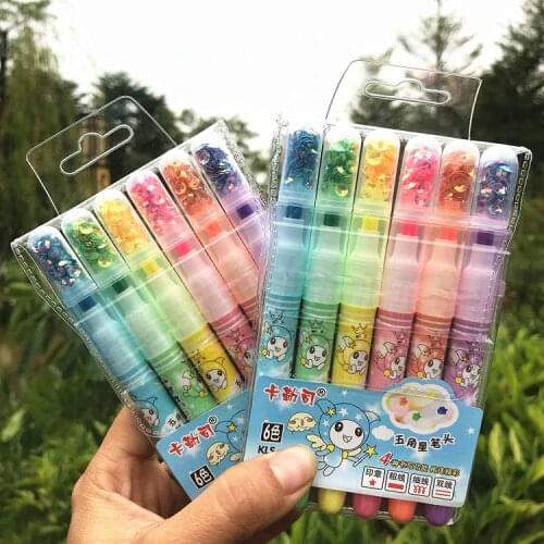 6 Colors/set Highlighter Pen office for school Stationery 4 Writing styles