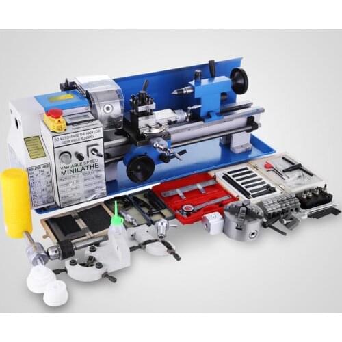 CJ18A 7x14 Mini Lathe Metal Lathe Blue Accessory Package DC Motor Bench Top Variable Speed