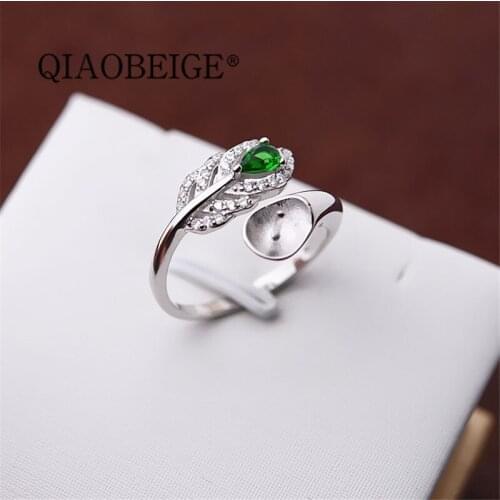 QIAOBEIGE Silver 925 Fashion luxury Wedding Rings for Women Adjustable Pearl Ring Mounting 925 Sterling Silver diy making