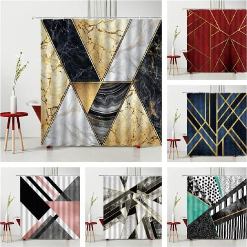 Marble Pattern Shower Curtain Originality Geometry Luxury Living Room Window Curtain Waterproof Bathtub Decoration With Hook