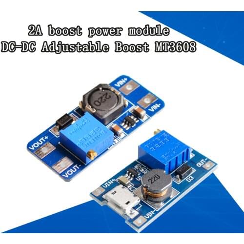 MT3608 DC-DC Adjustable Boost Module 2A Boost Plate Step Up Module with MICRO USB 2V-24V to 5V 9V 12V 28V