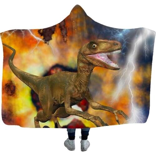 Dinosaur Print Soft Back To School Blanket Warm Wool Velvet Hoodie Blanket Home Sofa Camping Cloth Hooded Blanket
