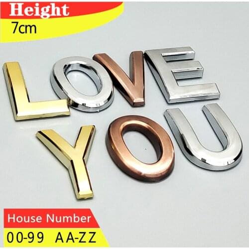 7cm 0 to 9 Letters & Numbers Plaque Modern Silver Gold Number House Hotel Door Address Digits Sticker Numerical Door Plate Signs