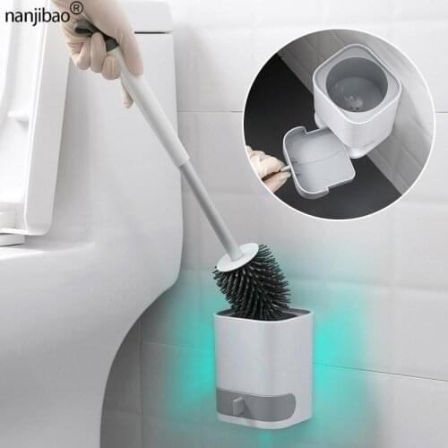Nanjibao Bathroom Accessory TPR Silicone Toilet Brush Head Wall Mounted Without Dead Corner Cleaning Brush Household Long Handle