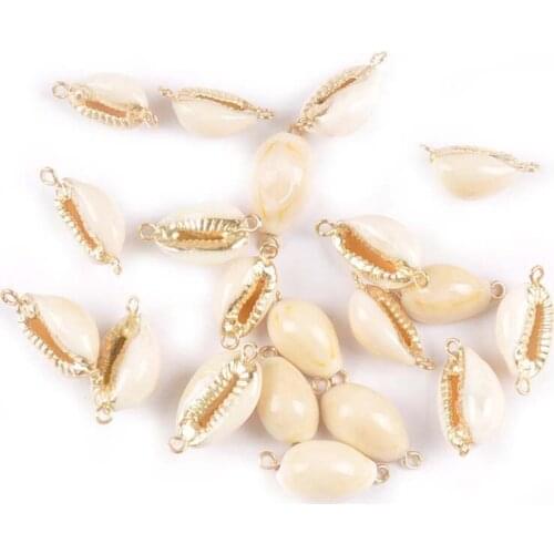 New Gold Plated Natural Beige Seashells For Jewelry Bracelet Pendant Home Decor Shells DIY Accessories 5pcs 16-20mm tr0317