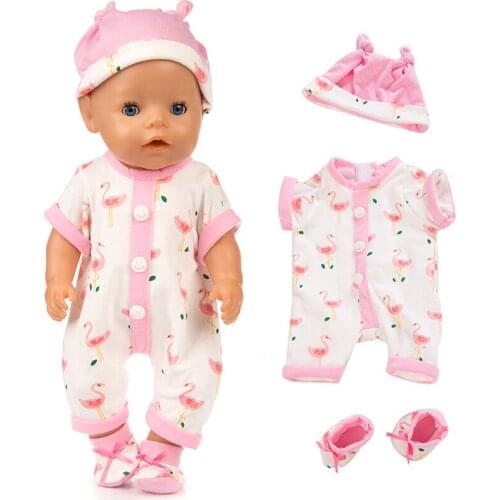 Doll clothes for 43cm baby doll coat cute hat flamingo rompers for 17" infant baby dolls clothes pants toys outfit 080