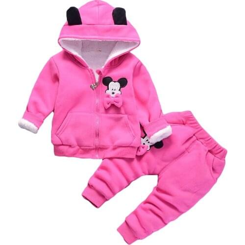 Baby Girls Autumn Winter Clothing Sets Kids Mickey Thicken Cotton Long Sleeve Warm Outerwear+Pants Suit Toddler Tracksuit outfit