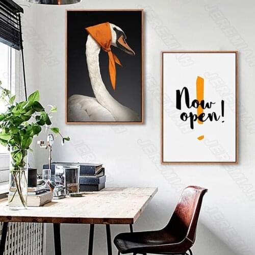 White Swan Alphabet Animal Poster Nordic Style Waterproof Ink Canvas Print Painting Modern Living Room Bedroom Decoration