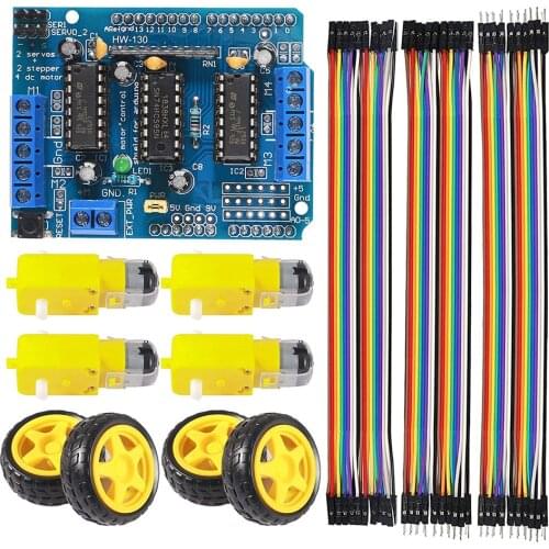 L293D Motor Drive Shield Motor Control Expansion Board DIY Smart Car Kit for Arduino with DC Motors Wheels