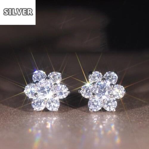 Advanced similar Moissanite Female Jewelry Earrings Top Quality AAA CZ Flower Shaped Stud Earrings For Women Wedding Brincos