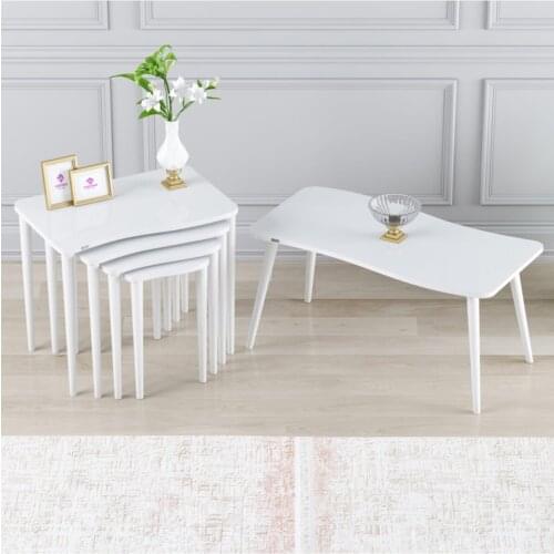Modern Canisa Swan Series ''4'lü Zigon Coffee table and Medium Coffee table Set Whitest coffe table