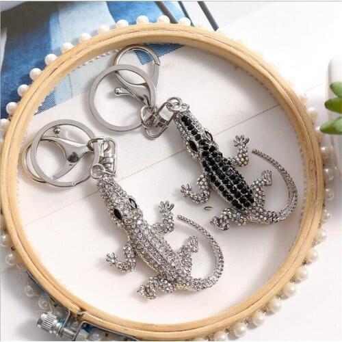 Crystal Crocodile Keychain For Women Alloy Rhinestone Steampunk Paved Vintage Large Animal Keyring Jewelry