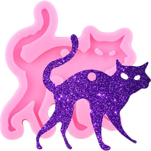 Super Glossy Halloween Cat Silicone Mold Epoxy Resin Keychain Molds Polymer Clay Pendant Necklace Charms Making Jewelry Mould