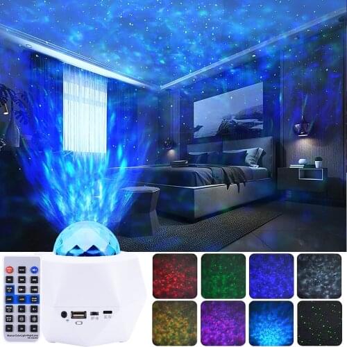 USB Bluetooth-compatible White Noise Night Light LED Projector Light Adjustable Lightness Water Wave Galaxy Light Bedside Lamp