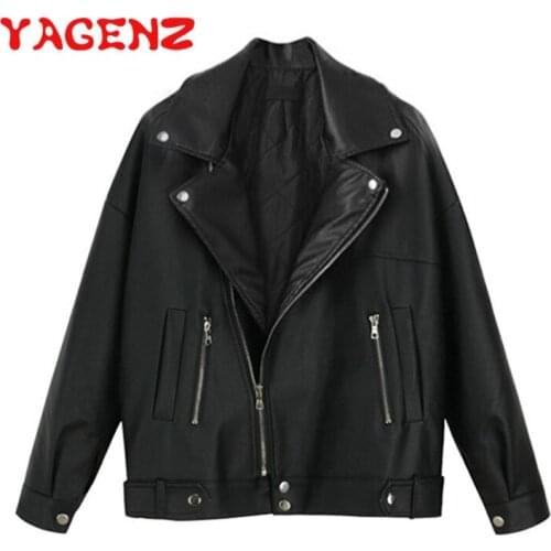 YAGENZ Spring Autumn Leather Jacket Women Short Faux PU Jacket Outwear Motorcycle Leather Coat Woman Jacket Chaqueta Mujer 837