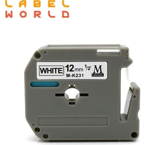 Label World Compatible Brother M-K231 MK231 MK 231 Black on White 12mm*8m laminated strong adhesive label tapes for P